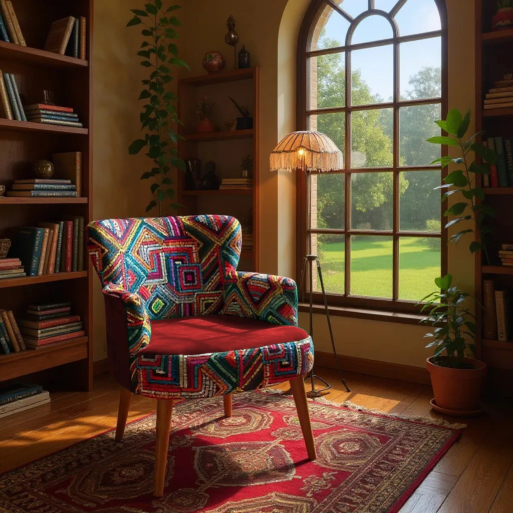 Roma Renkli Desen Modern Tasarım Dijital Baskılı Babyface Kumaş Berjer  Koltuk - Bordo