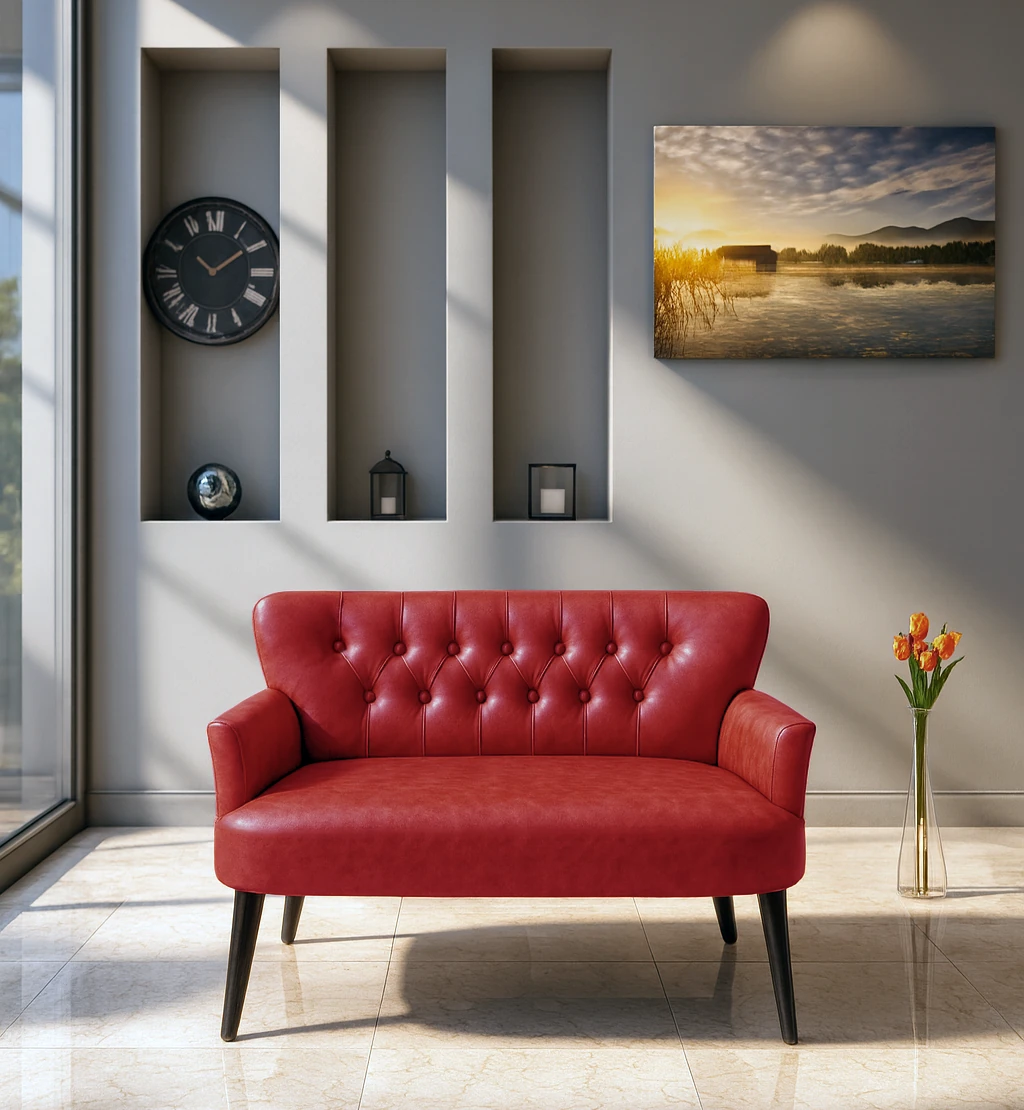 Roma İkili Koltuk - Deri Kumaş - Chester Tarzı - Ofis Koltuğu - Kırmızı