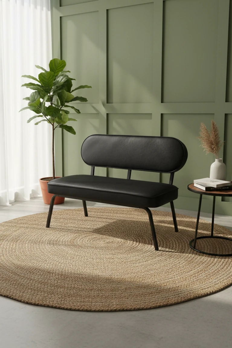 Luna Model İkili Koltuk – Modern Tasarım, Deri Döşeme, Metal Ayak - Siyah