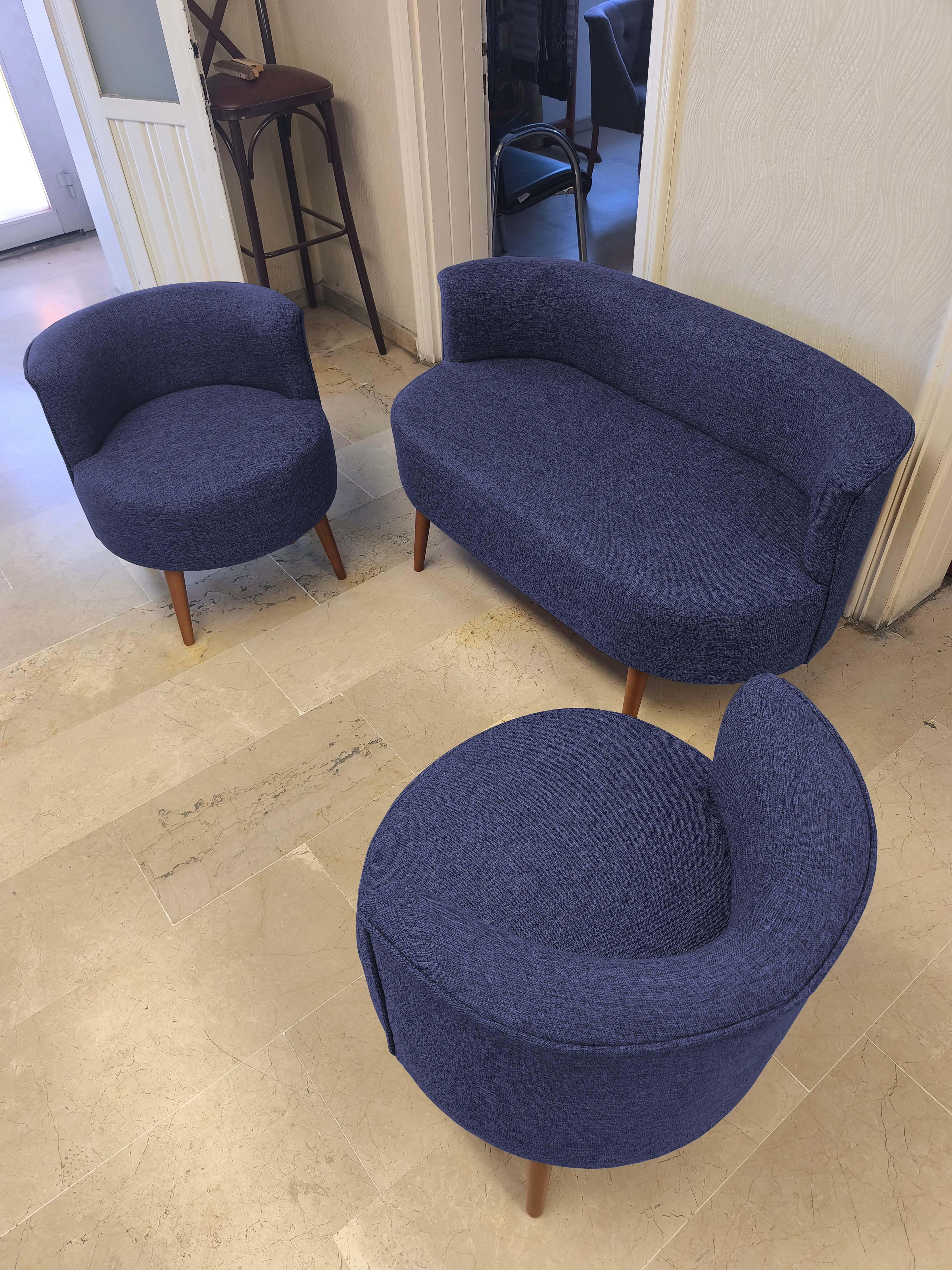 Sydney Modern Çay Seti Koltuk Takımı | Modern İskandinav Tarzı | Keten Kumaş | Mavi