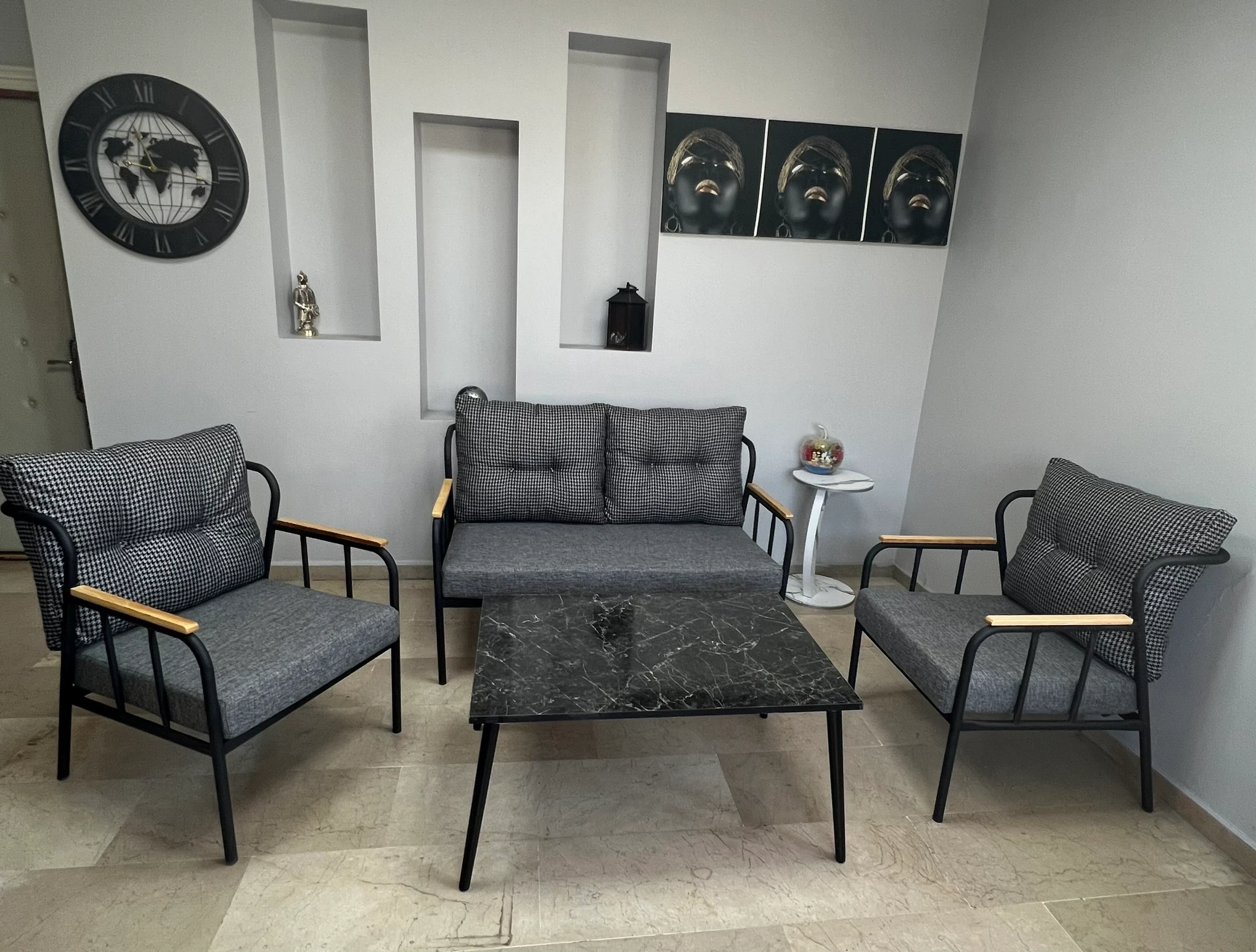 Paris Ahşap Kollu Modern Bahçe Balkon Salon Oturma Grubu Takımı - Sehpalı