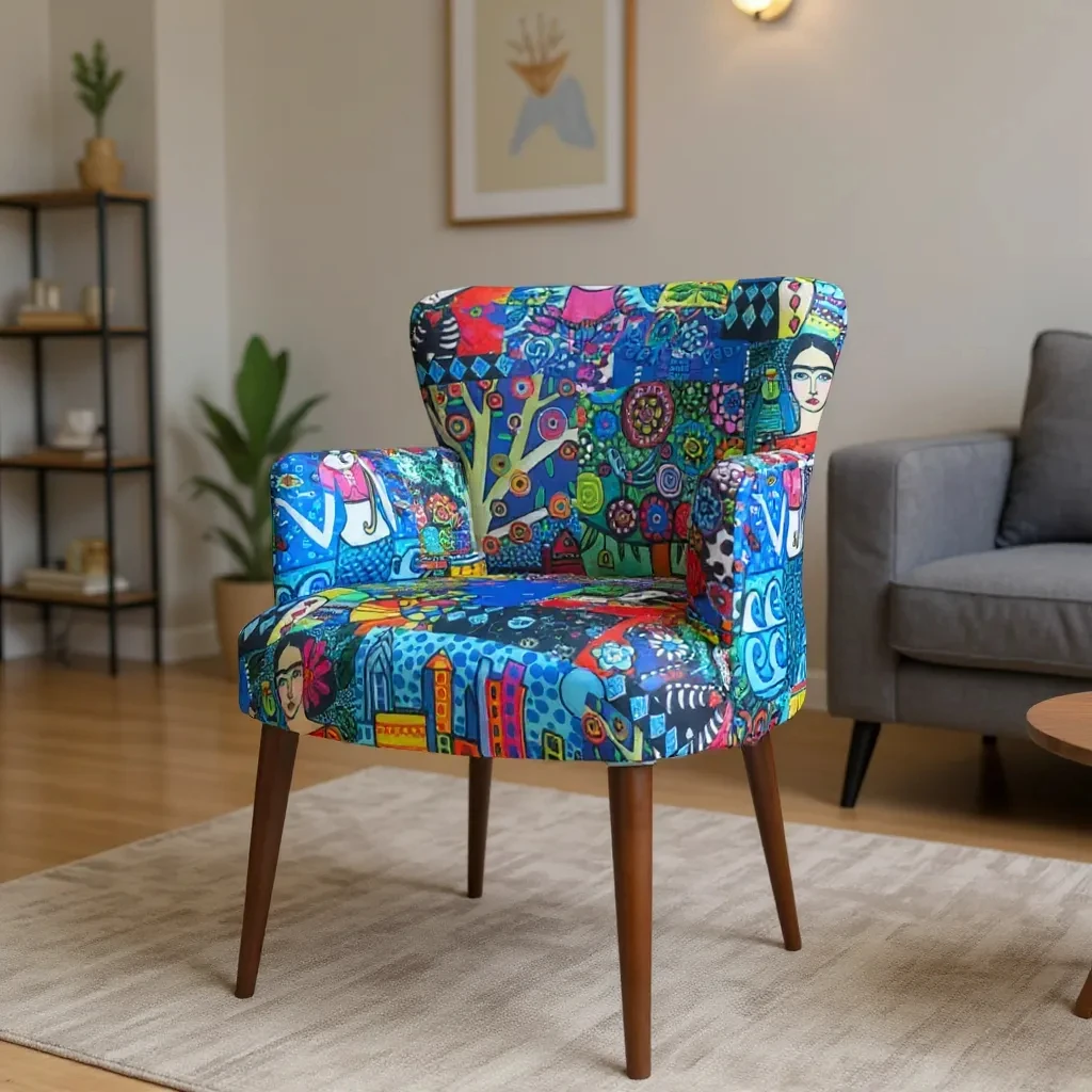 Roma Modern Tekli Koltuk Berjer - Dijital Baskılı Kumaş - Ahşap Ayak - Frida 3