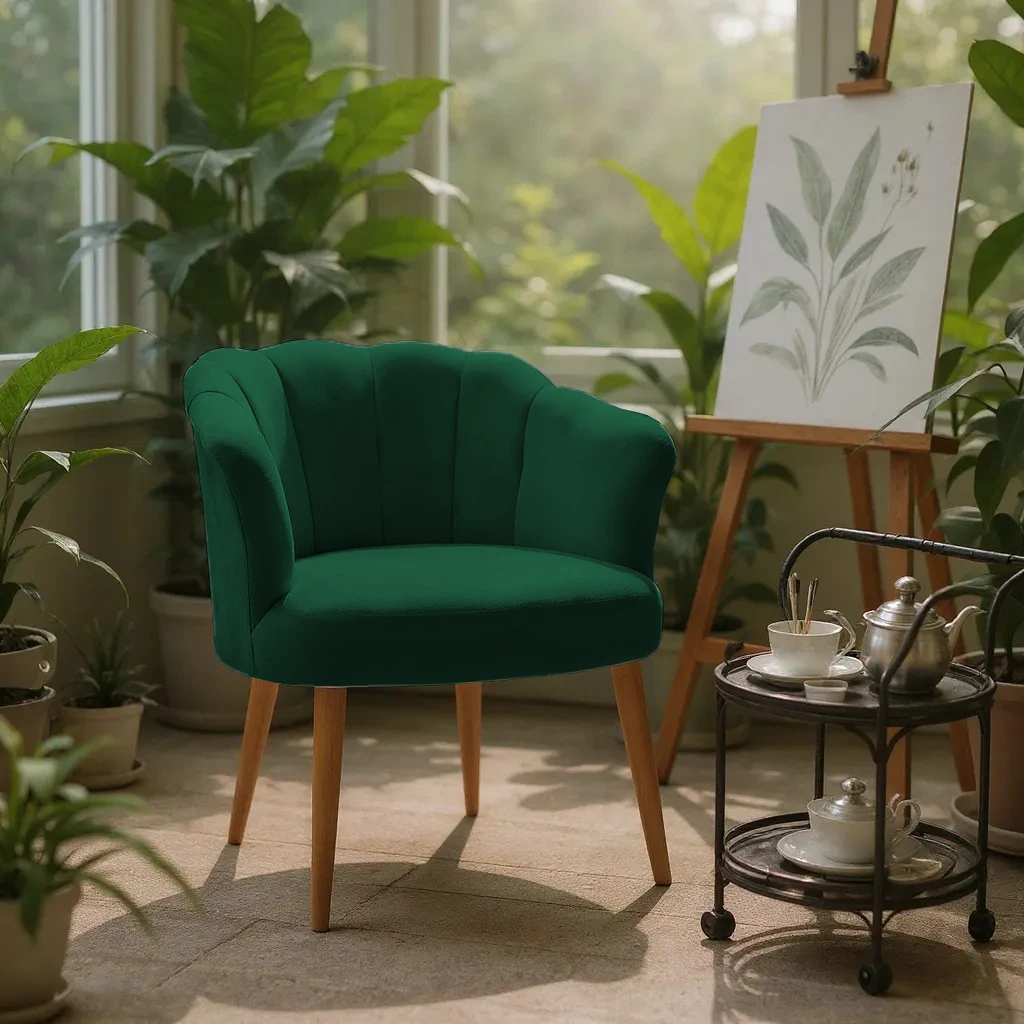 Papatya Babyface Kumaş Modern Berjer Koltuk - Zümrüt Yeşili