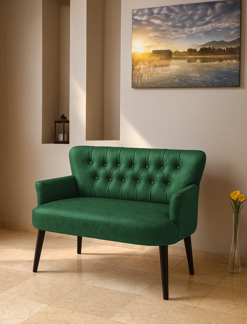 Roma İkili Koltuk - Deri Kumaş - Chester Tarzı - Ofis Koltuğu - Yeşil