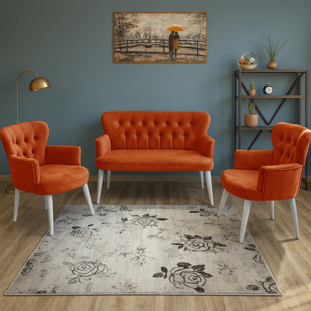 Çay Seti Koltuk Takımı - Babyface Kumaş - Modern Balkon Takımı - Kiremit