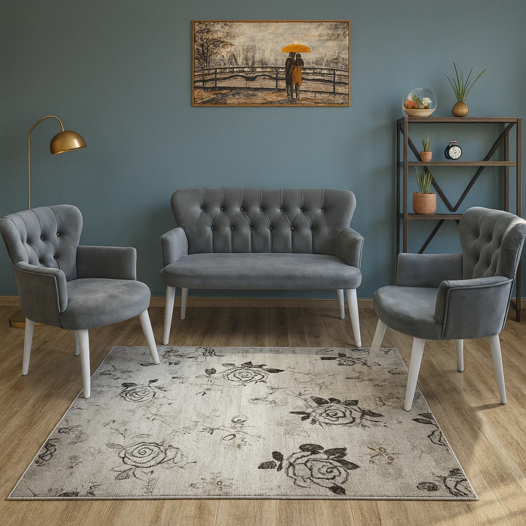 Çay Seti Koltuk Takımı - Babyface Kumaş - Modern Balkon Takımı - Füme Gri