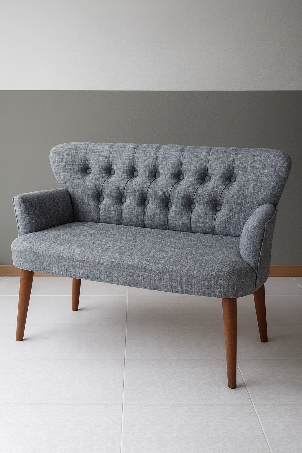 Roma Modern İkili Koltuk - Keten Kumaş - Ahşap Ayak - Açık Gri