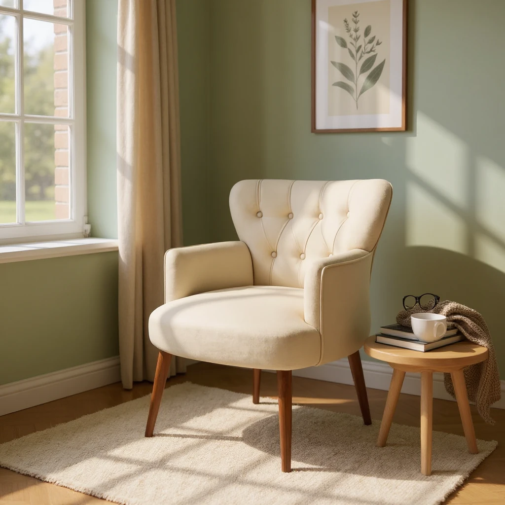 Roma - Babyface Kumaş - Modern Berjer Koltuk - Krem