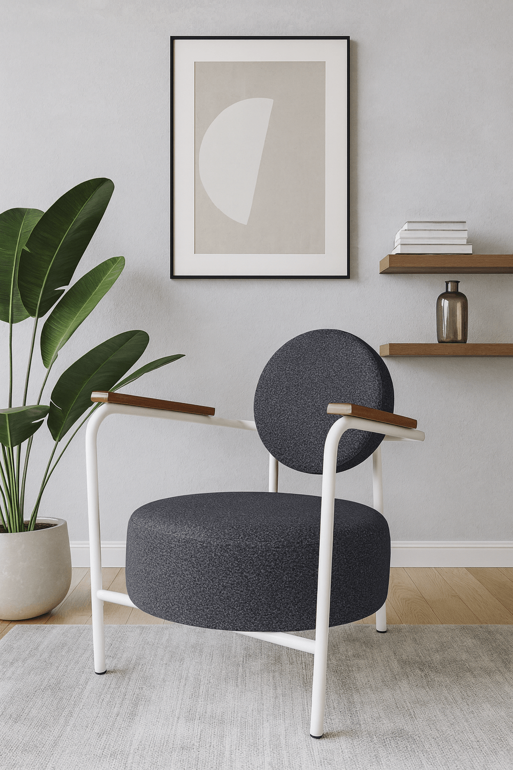 Venüs Beyaz - Soft Kumaş - Modern Metal Berjer Koltuk – Antrasit