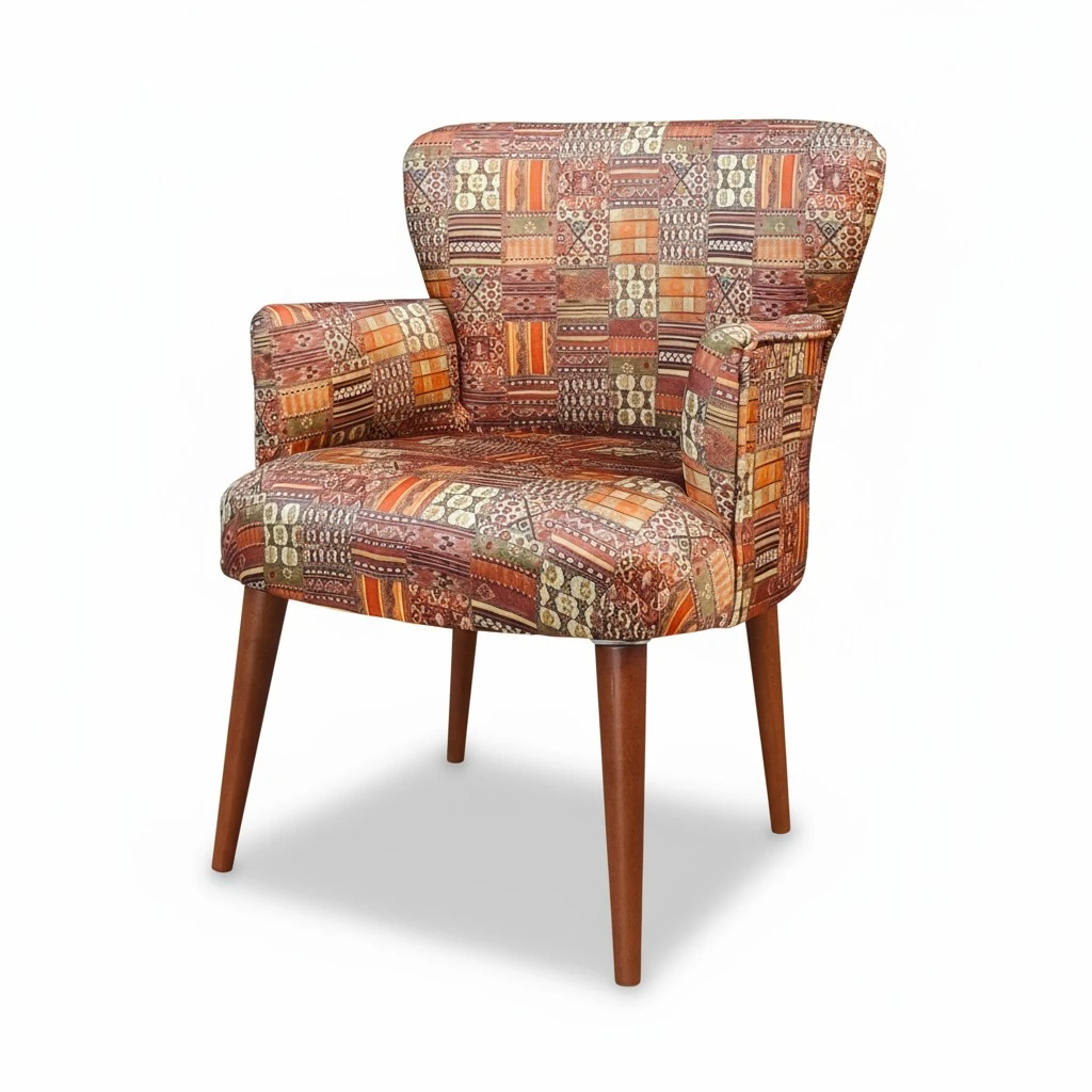 Roma Modern Tekli Koltuk Berjer - Dijital Baskılı Kumaş - Ahşap Ayak - Nostaljik Desen