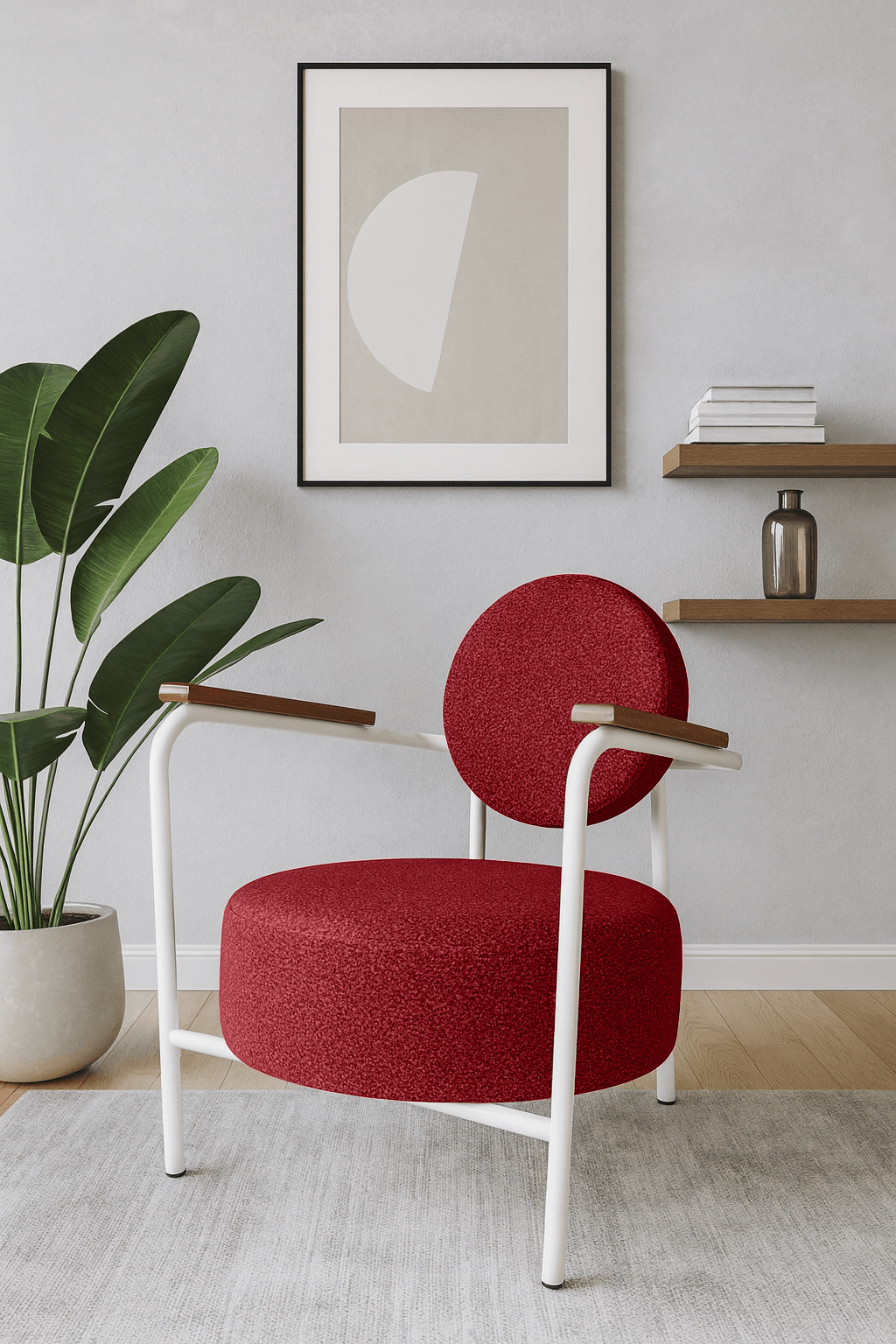 Venüs Beyaz - Soft Kumaş - Modern Metal Berjer Koltuk – Kırmızı