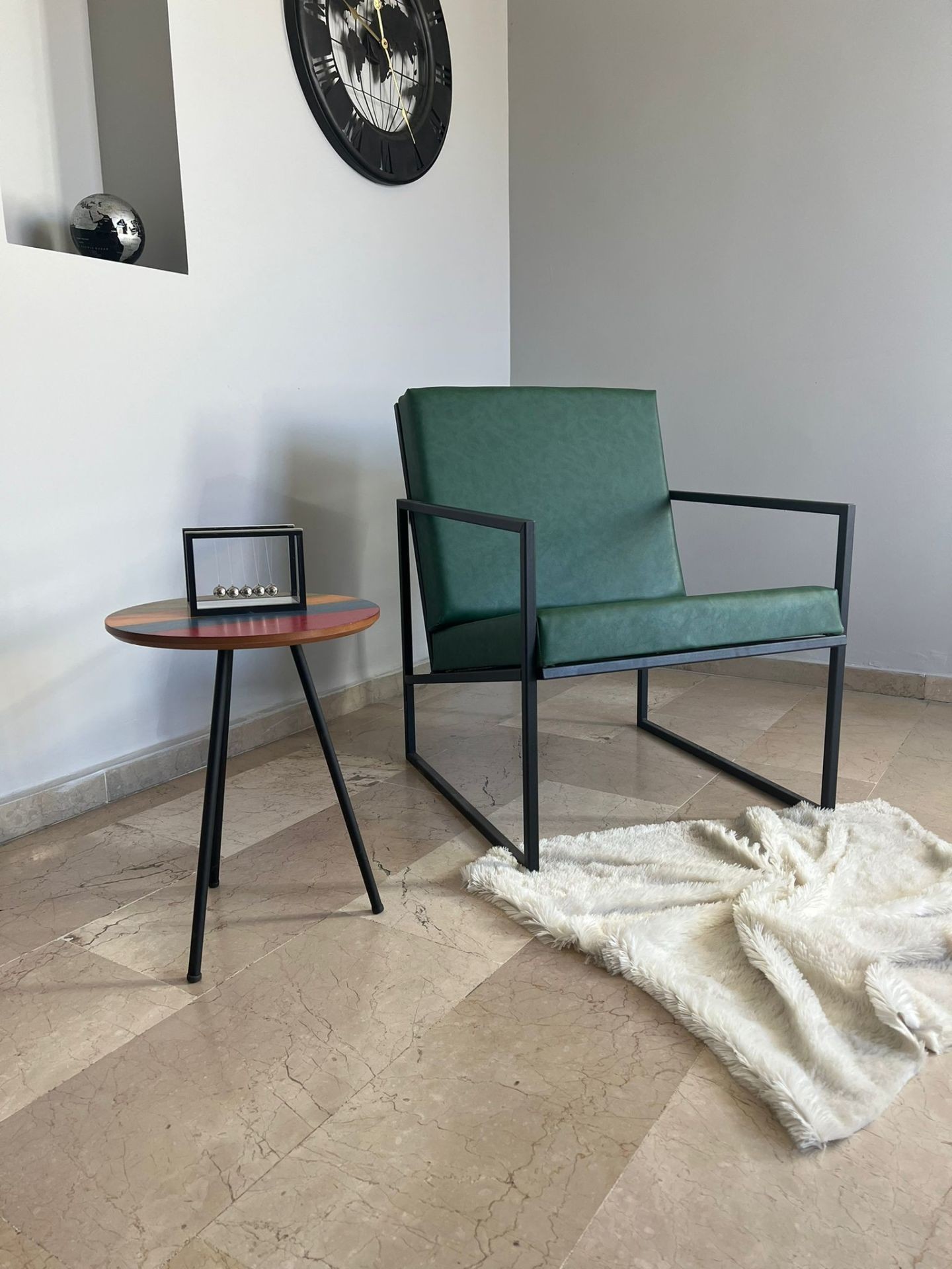 Metal Berjer, Balkon, Bahçe, Ofis Tekli Koltuk, Deri