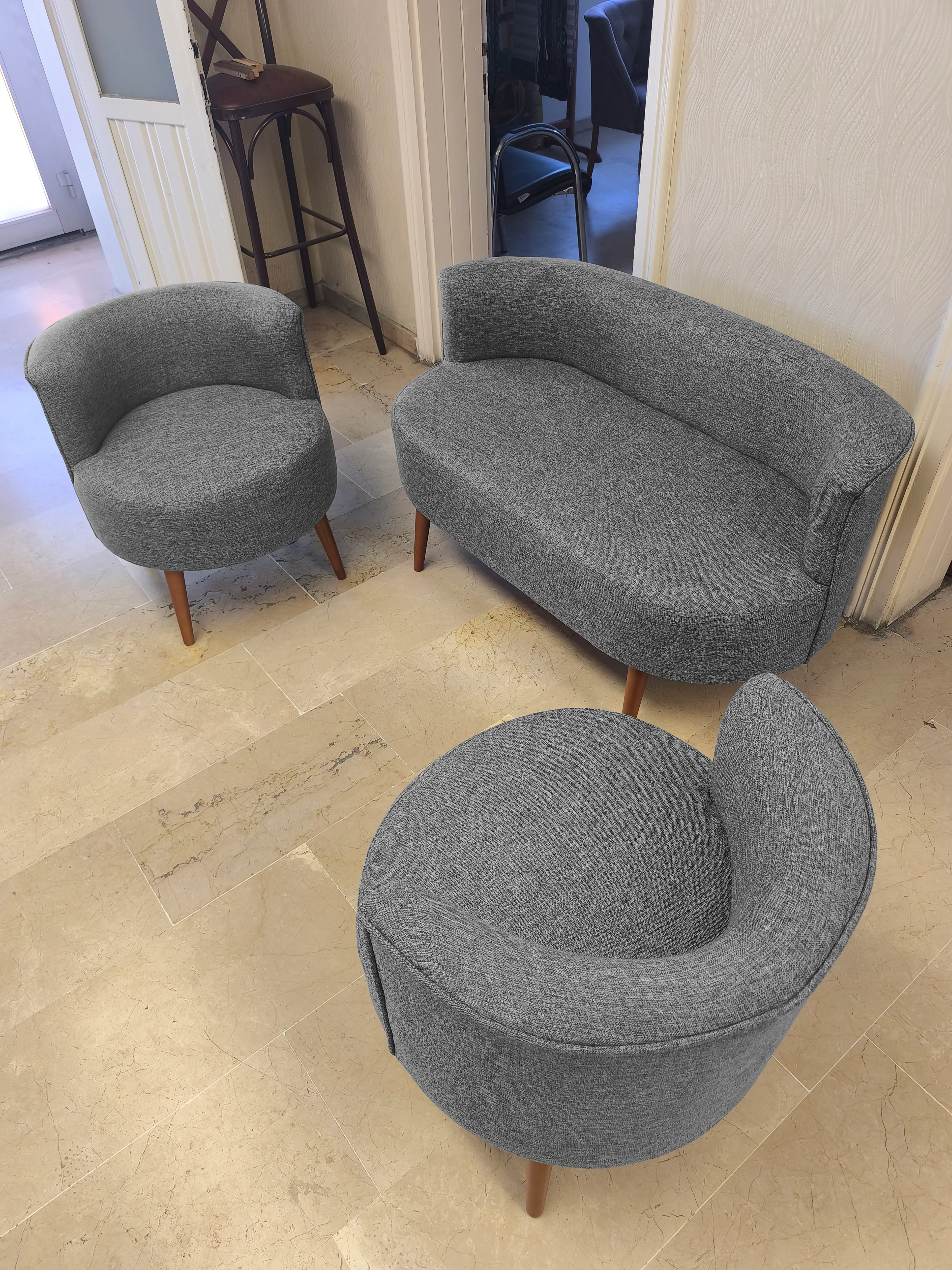 Sydney Modern Çay Seti Koltuk Takımı | Modern İskandinav Tarzı | Keten Kumaş | Açık Gri