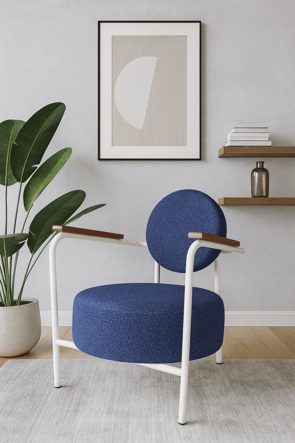 Venüs Beyaz - Soft Kumaş - Modern Metal Berjer Koltuk – Mavi