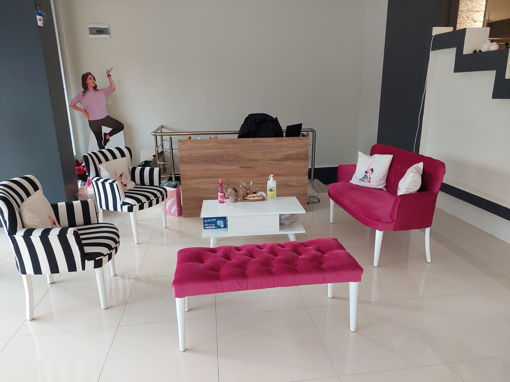 Zebra & Fuşya Çay Seti Koltuk Takımı | 4 Parça Modern Takım 2+1+1+Bench
