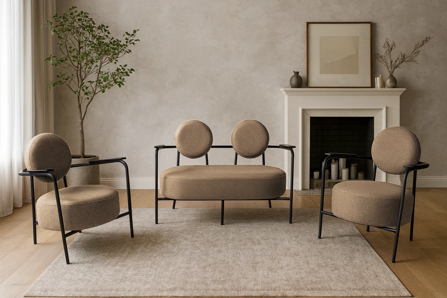 Venüs Modern Koltuk Takımı – Soft Kumaş Ofis ve Ev İçin Şık Tasarım - AÇIK KAHVERENGİ