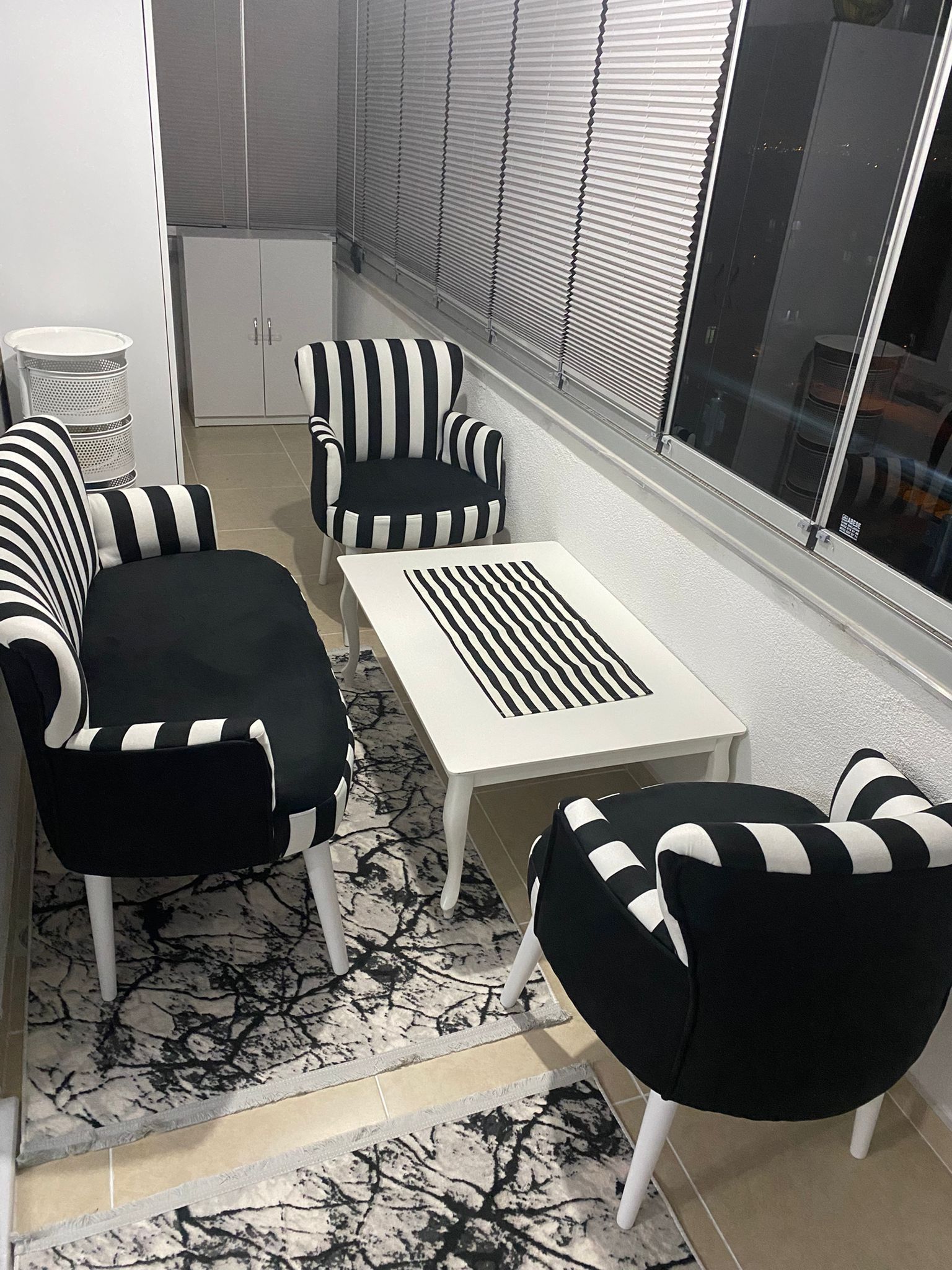 Çay Seti Koltuk Takımı Zebra Model Beyaz Ayak 2+1+1
