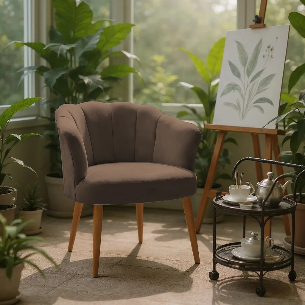 Papatya Babyface Kumaş Modern Berjer Koltuk - Kahverengi