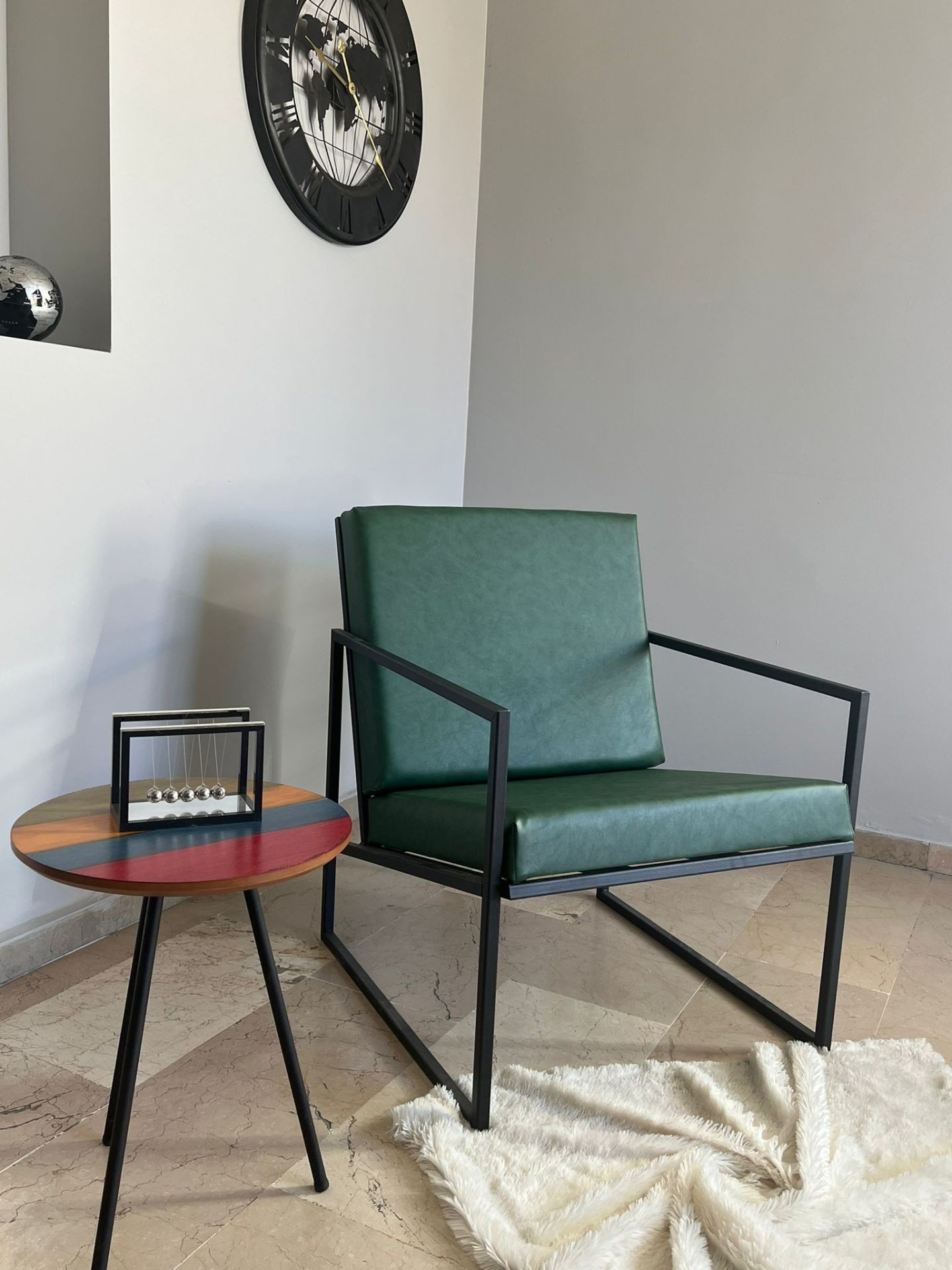Metal Berjer, Balkon, Bahçe, Ofis Tekli Koltuk, Deri