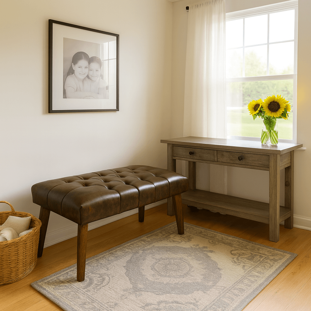 Azra Mobilya Deri Kapitone Bank | 90x45 cm Modern Bench Oturma Pufu - Acı Kahve