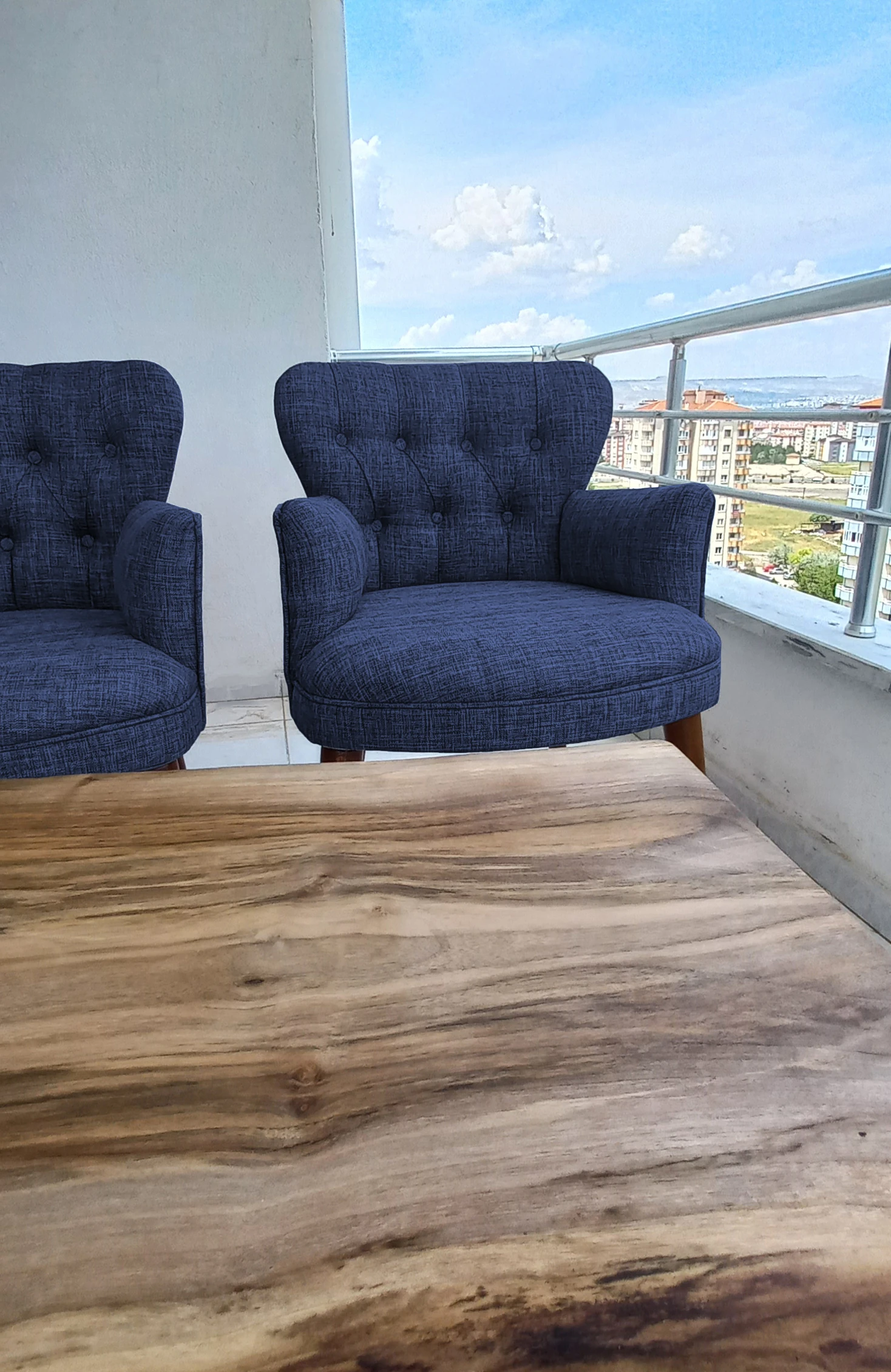 Çay Seti Koltuk Takımı - Keten Kumaş - Modern 2+1+1 - Mavi