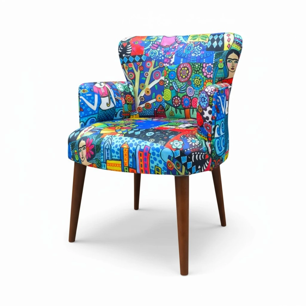 Roma Modern Tekli Koltuk Berjer - Dijital Baskılı Kumaş - Ahşap Ayak - Frida 3