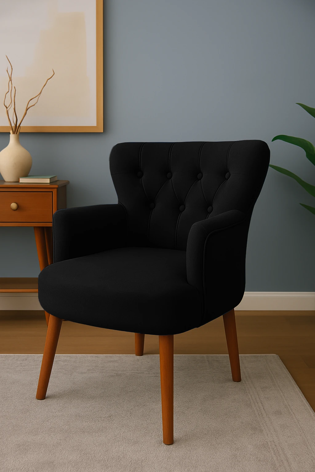 Roma - Babyface Kumaş - Modern Berjer Koltuk - Siyah