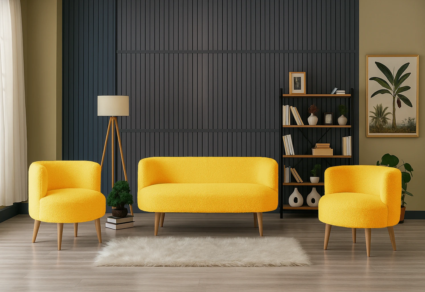 Sydney Modern Koltuk Takımı | Modern İskandinav Tarzı | Welsoft Yumuşak Kumaş | Sarı