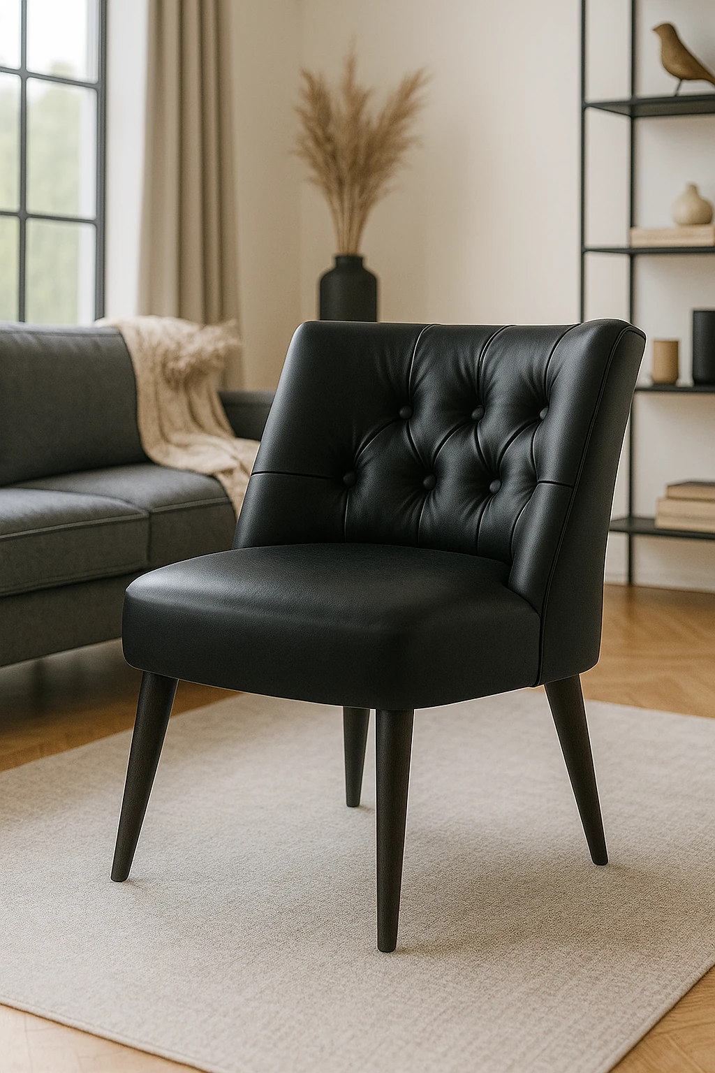 Milano Modern Deri Berjer – Demonte Ahşap Ayaklı, Konforlu Oturma Koltuğu - Siyah