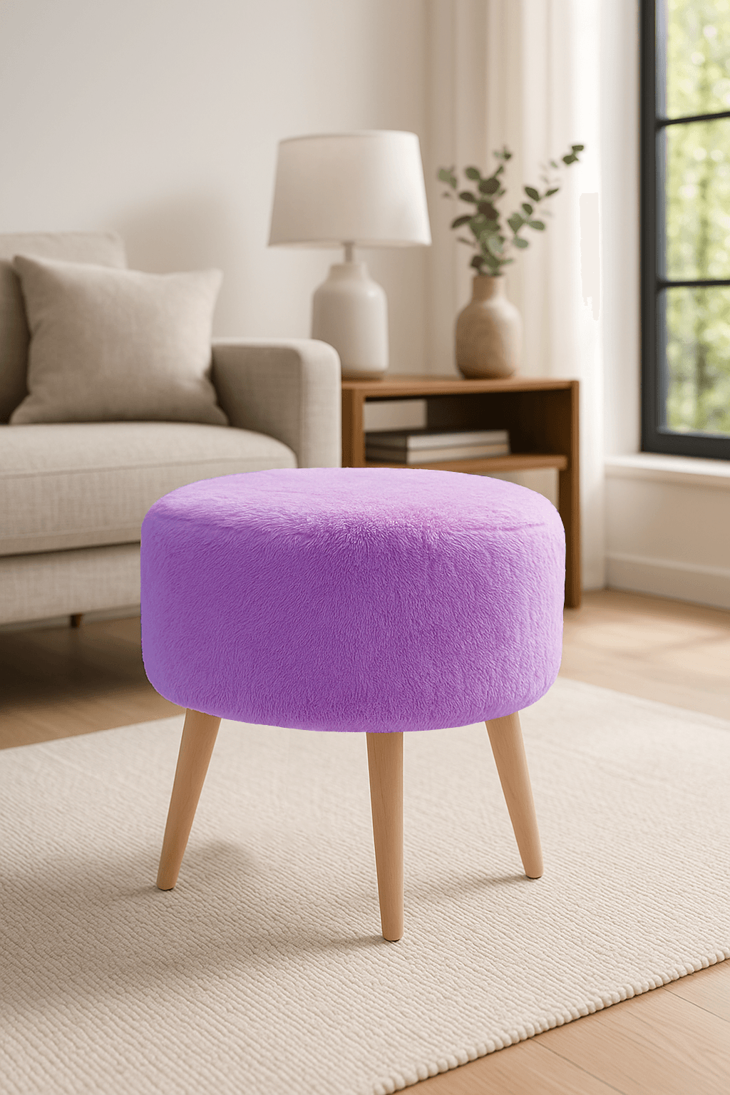 Puf  - Welsoft Yumuşak Kumaş  - 40 cm Yuvarlak - Makyaj Pufu - Lila