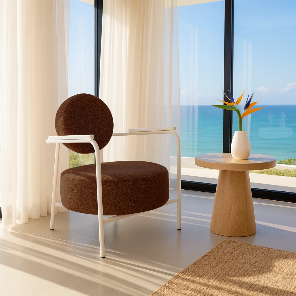 Venüs Beyaz - Soft Kumaş - Modern Beyaz Metal Berjer Koltuk – Kahverengi