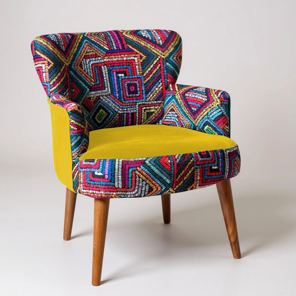 Roma Renkli Desen Modern Tasarım Dijital Baskılı Babyface Kumaş Berjer  Koltuk - Sarı