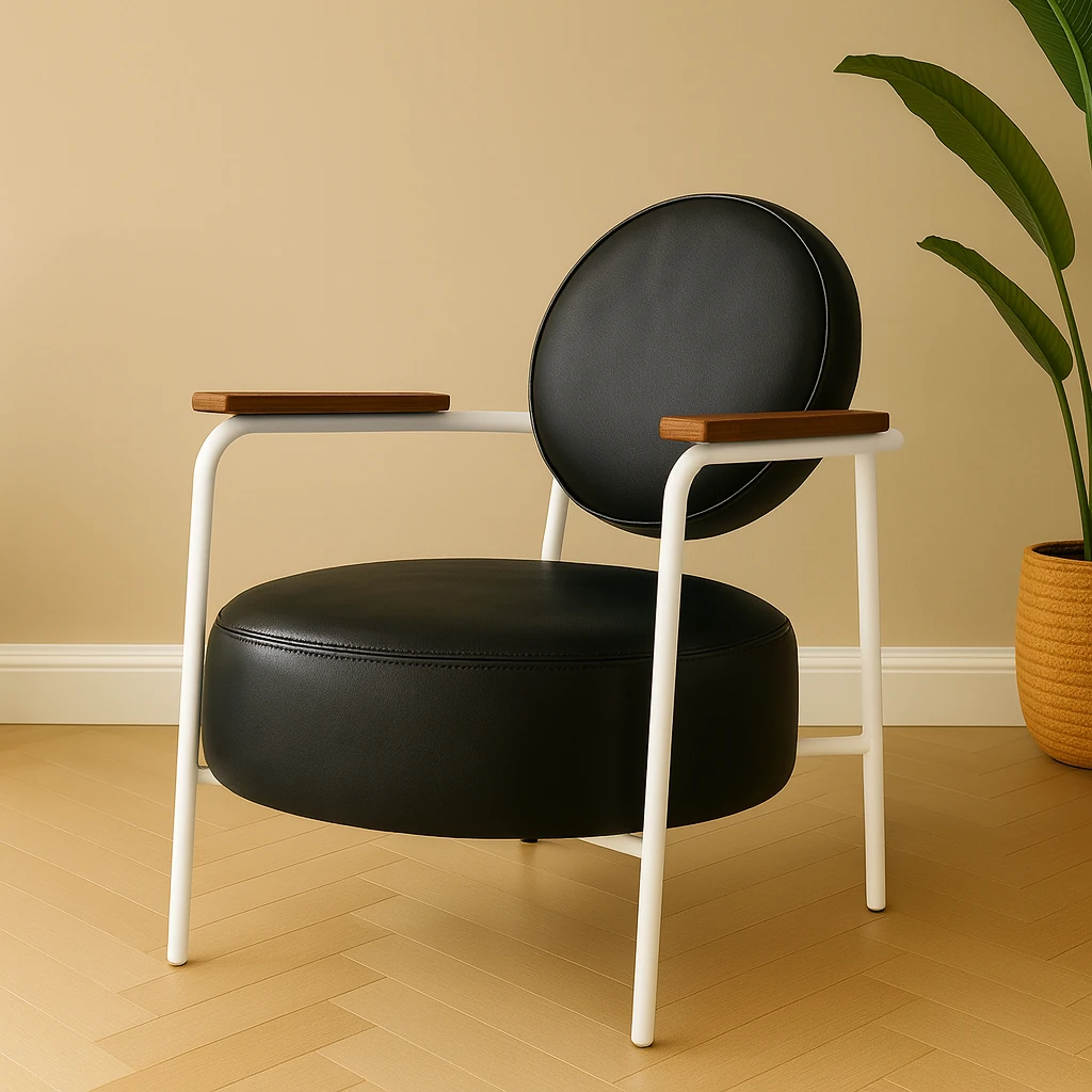 Venüs - Deri Kumaş - Modern Beyaz Metal Berjer  -Siyah