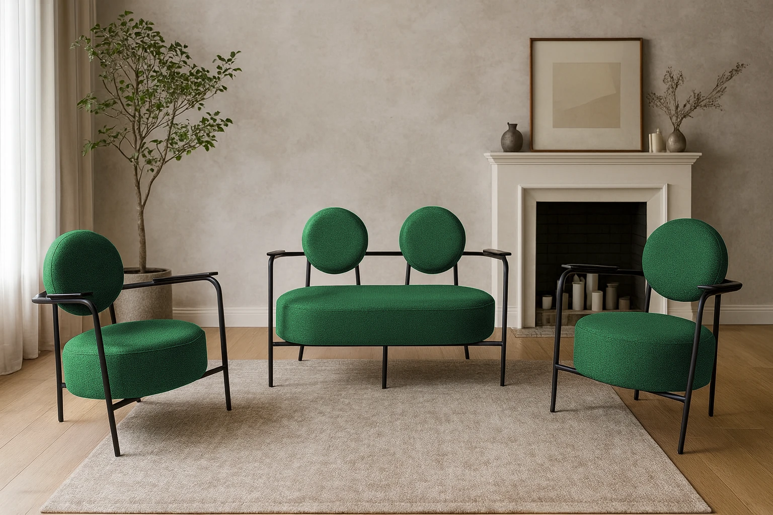 Venüs Modern Koltuk Takımı – Soft Kumaş Ofis ve Ev İçin Şık Tasarım - YEŞİL