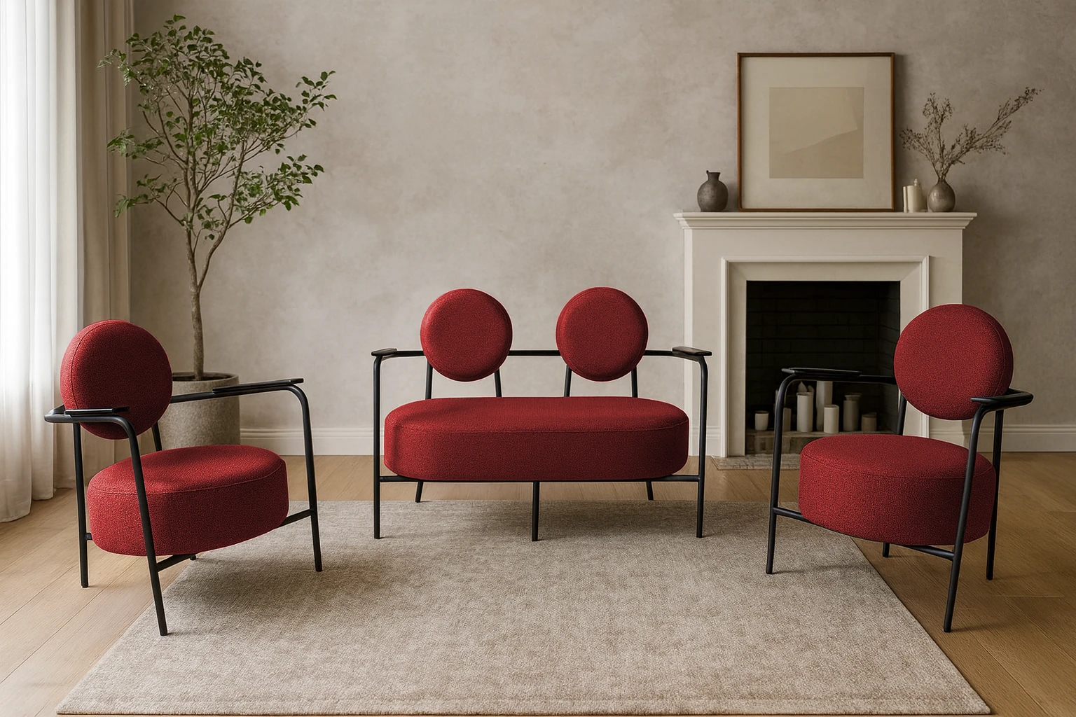 Venüs Modern Koltuk Takımı – Soft Kumaş Ofis ve Ev İçin Şık Tasarım - KIRMIZI