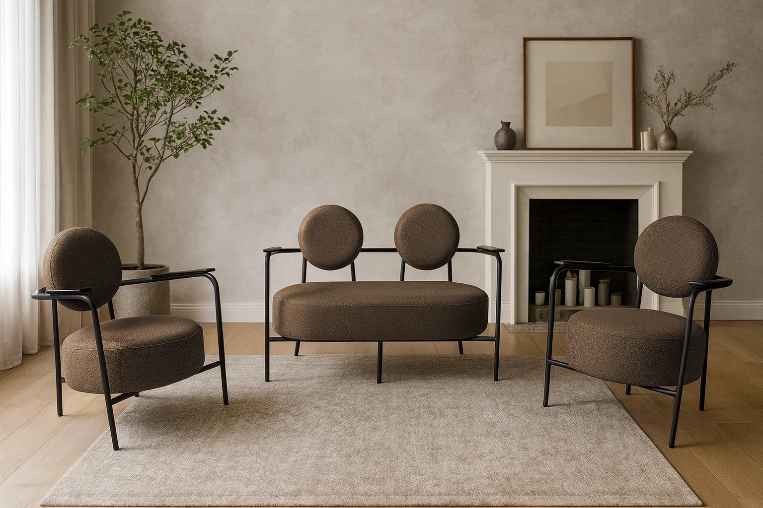 Venüs Modern Koltuk Takımı – Soft Kumaş Ofis ve Ev İçin Şık Tasarım - KAHVERENGİ