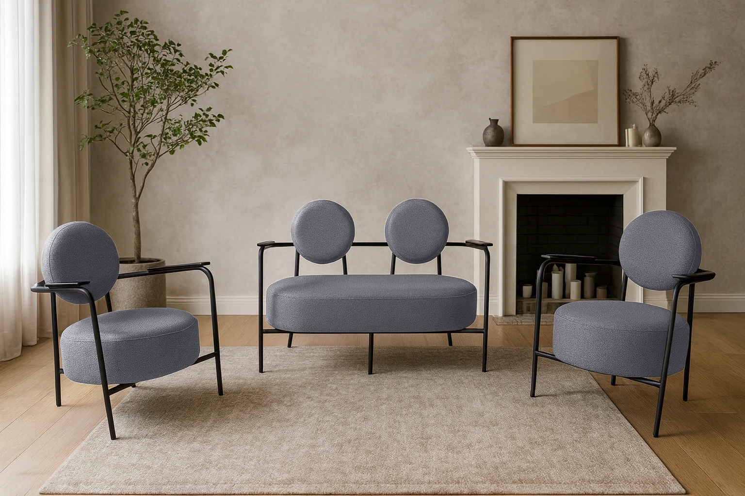 Venüs Modern Koltuk Takımı – Soft Kumaş Ofis ve Ev İçin Şık Tasarım - Açık Gri