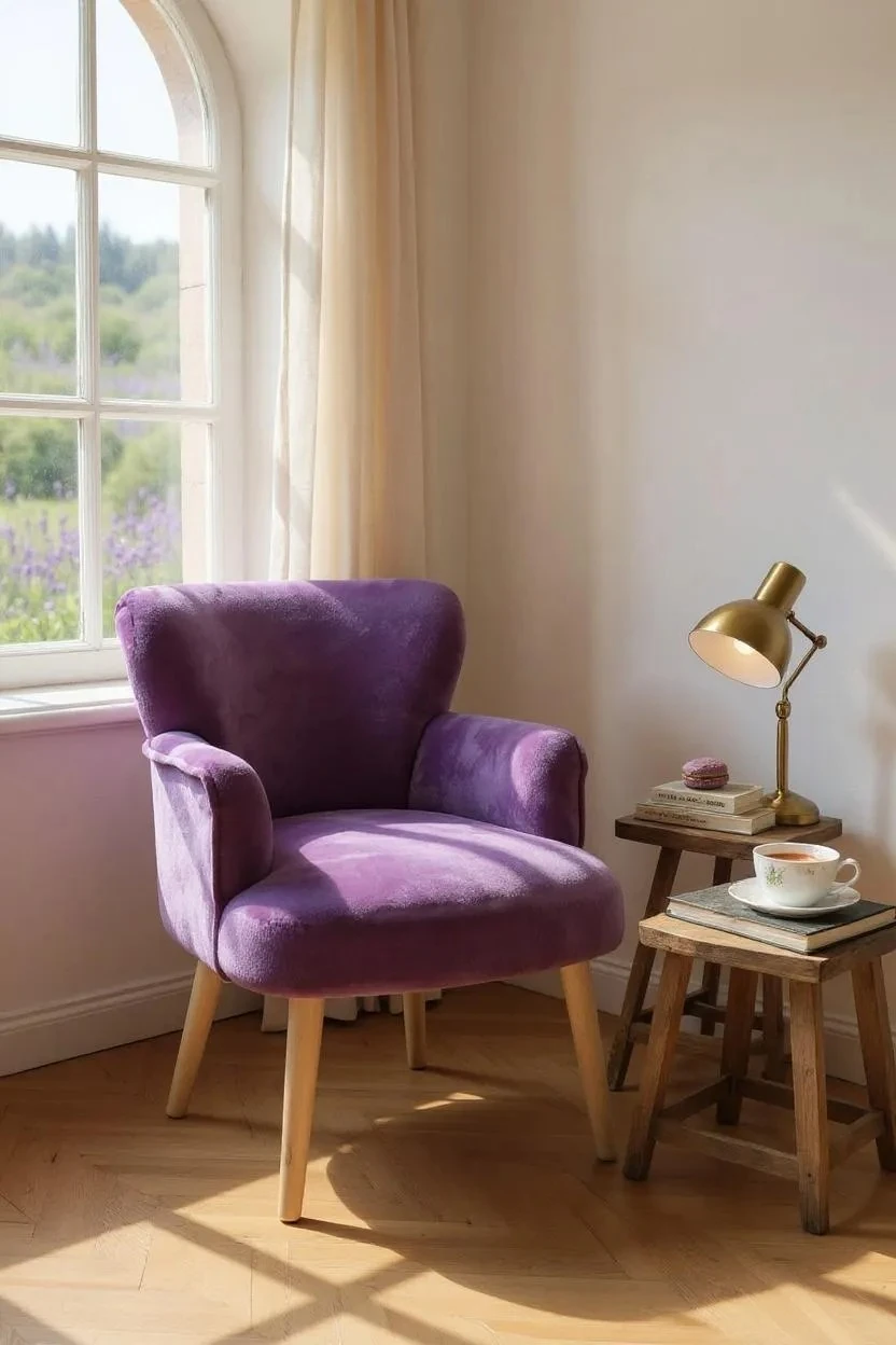 Roma - Welsoft Kumaş Berjer Koltuk - Modern Şık - Lila