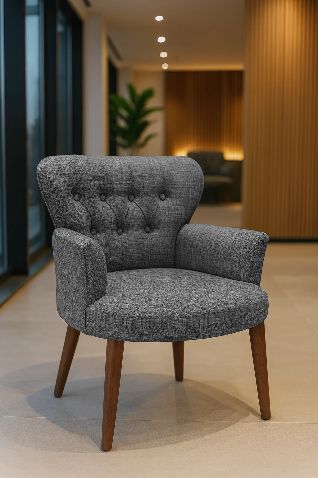 Roma Model Berjer Koltuk – Keten Kumaş, Ceviz Ayaklı, Renk Gri