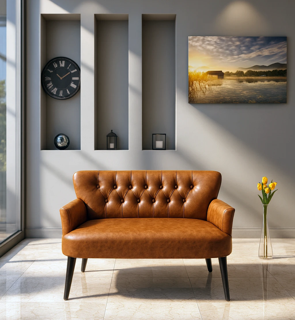 Roma İkili Koltuk - Deri Kumaş - Chester Tarzı - Ofis Koltuğu - Taba