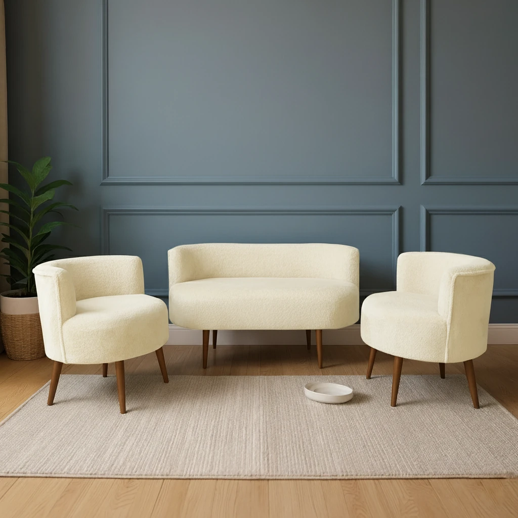 Sydney Modern Koltuk Takımı | Modern İskandinav Tarzı | Welsoft Yumuşak Kumaş | Krem