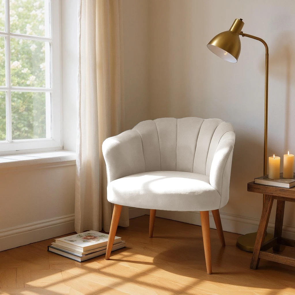 Papatya Babyface Kumaş Modern Berjer Koltuk - Krem