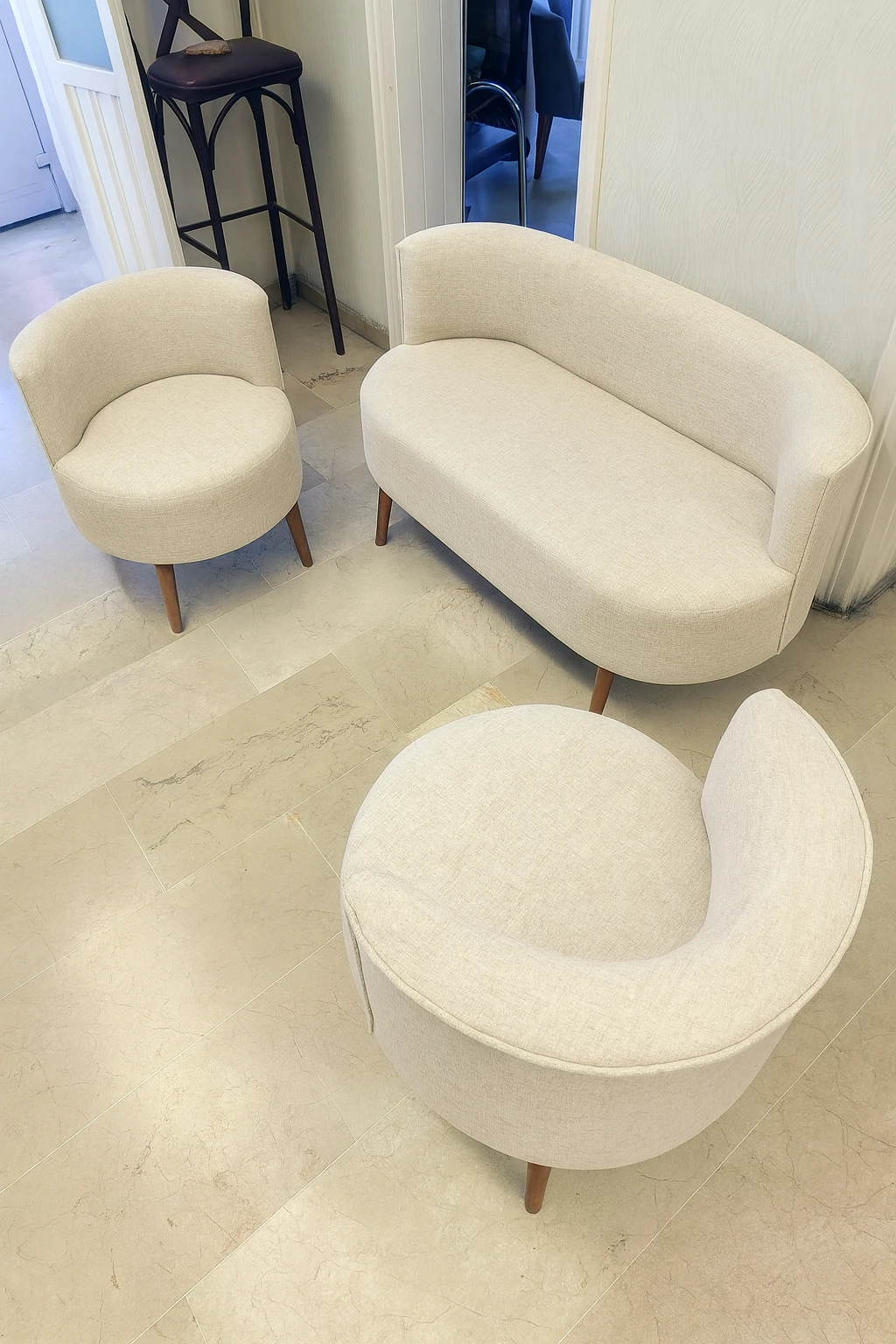 Sydney Modern Çay Seti Koltuk Takımı | Modern İskandinav Tarzı | Keten Kumaş | Krem