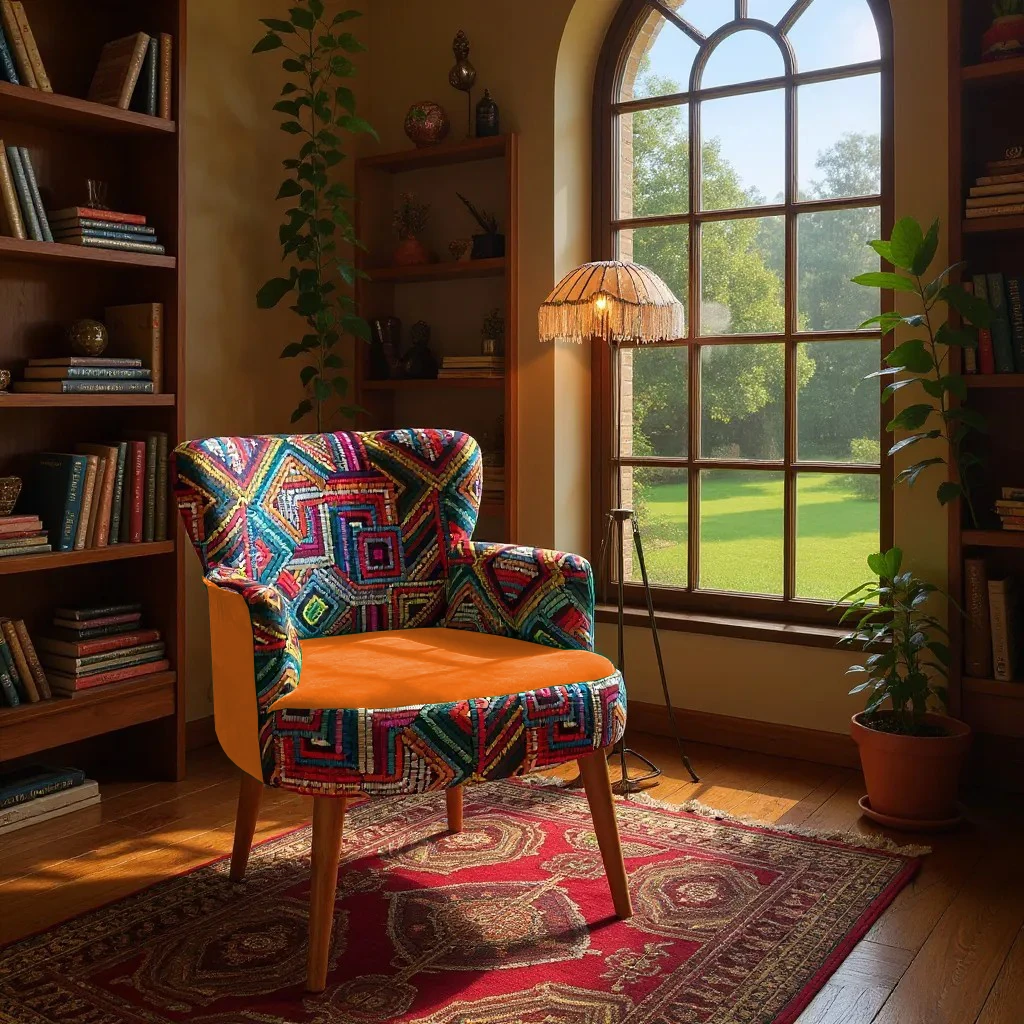 Roma Renkli Desen Modern Tasarım Dijital Baskılı Babyface Kumaş Berjer  Koltuk - Turuncu