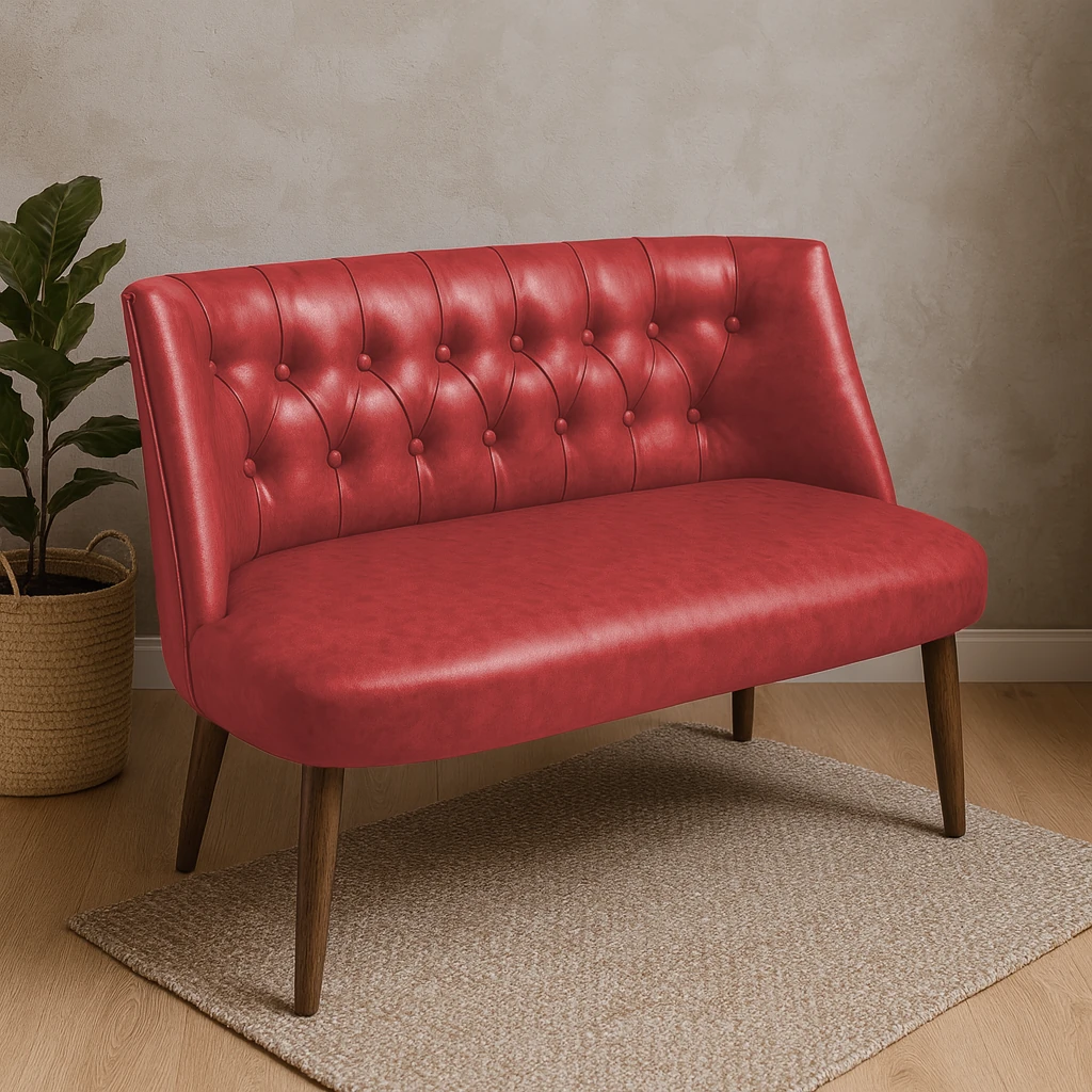 Milano İkili Modern Koltuk - Deri Kumaş - Ahşap Ayak - Kırmızı