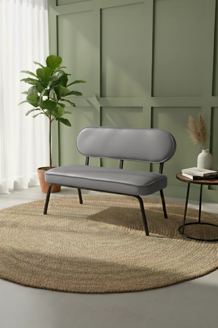 Luna Model İkili Koltuk – Modern Tasarım, Deri Döşeme, Metal Ayak - Gri