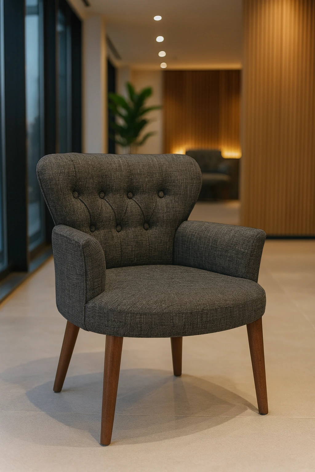 Roma Model Berjer Koltuk – Keten Kumaş, Ceviz Ayaklı, Renk Füme Gri