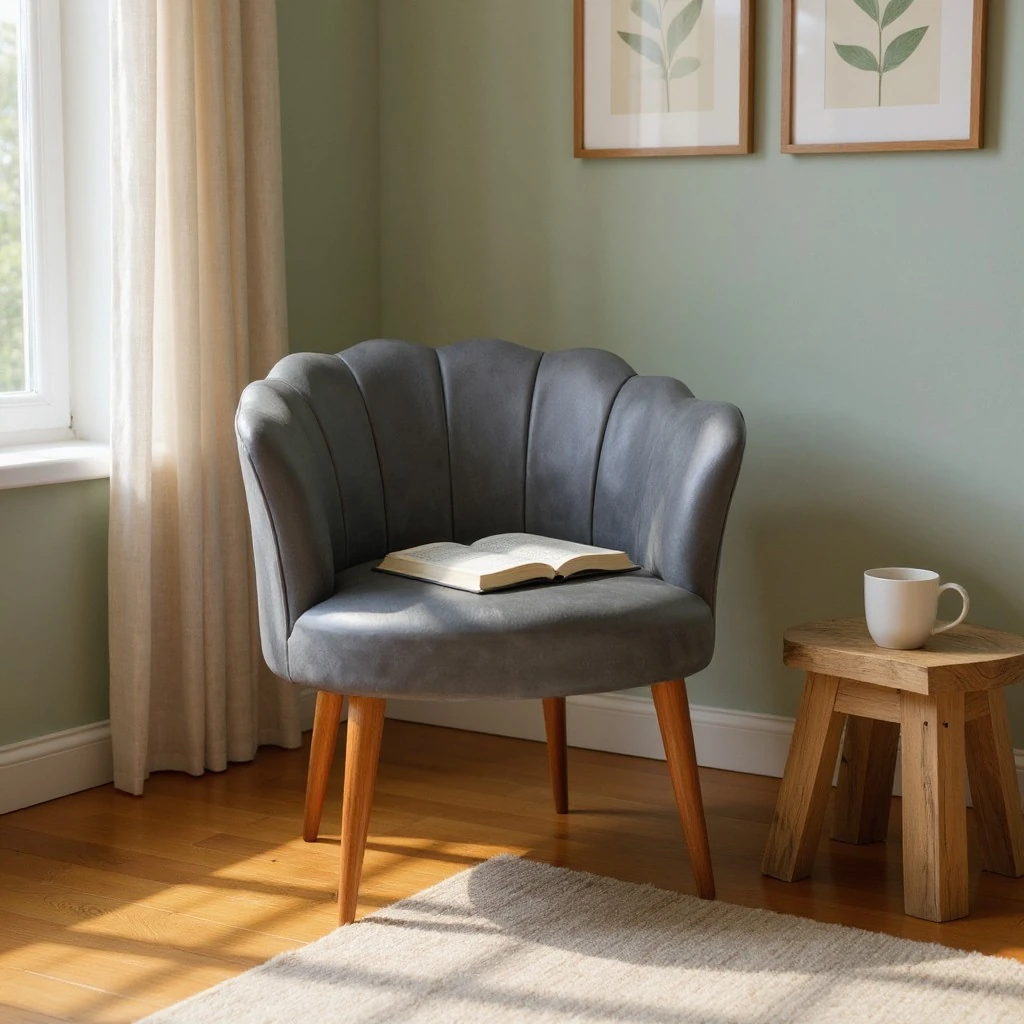 Papatya Deri Kumaş Modern Berjer Koltuk - Gri