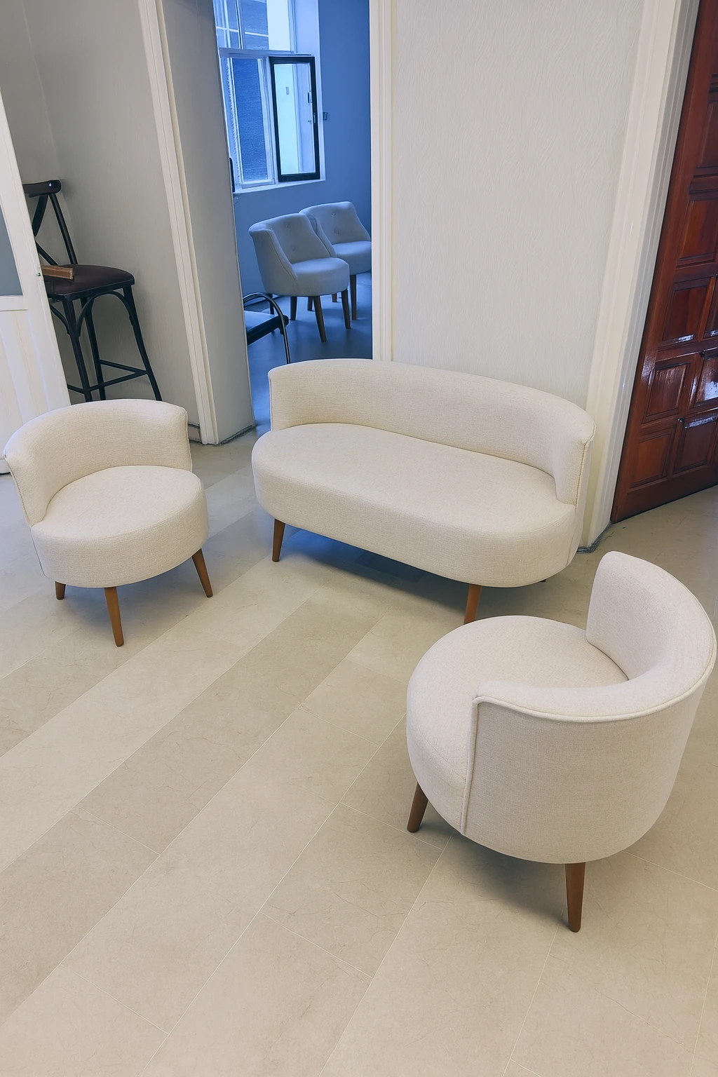 Sydney Modern Çay Seti Koltuk Takımı | Modern İskandinav Tarzı | Keten Kumaş | Krem