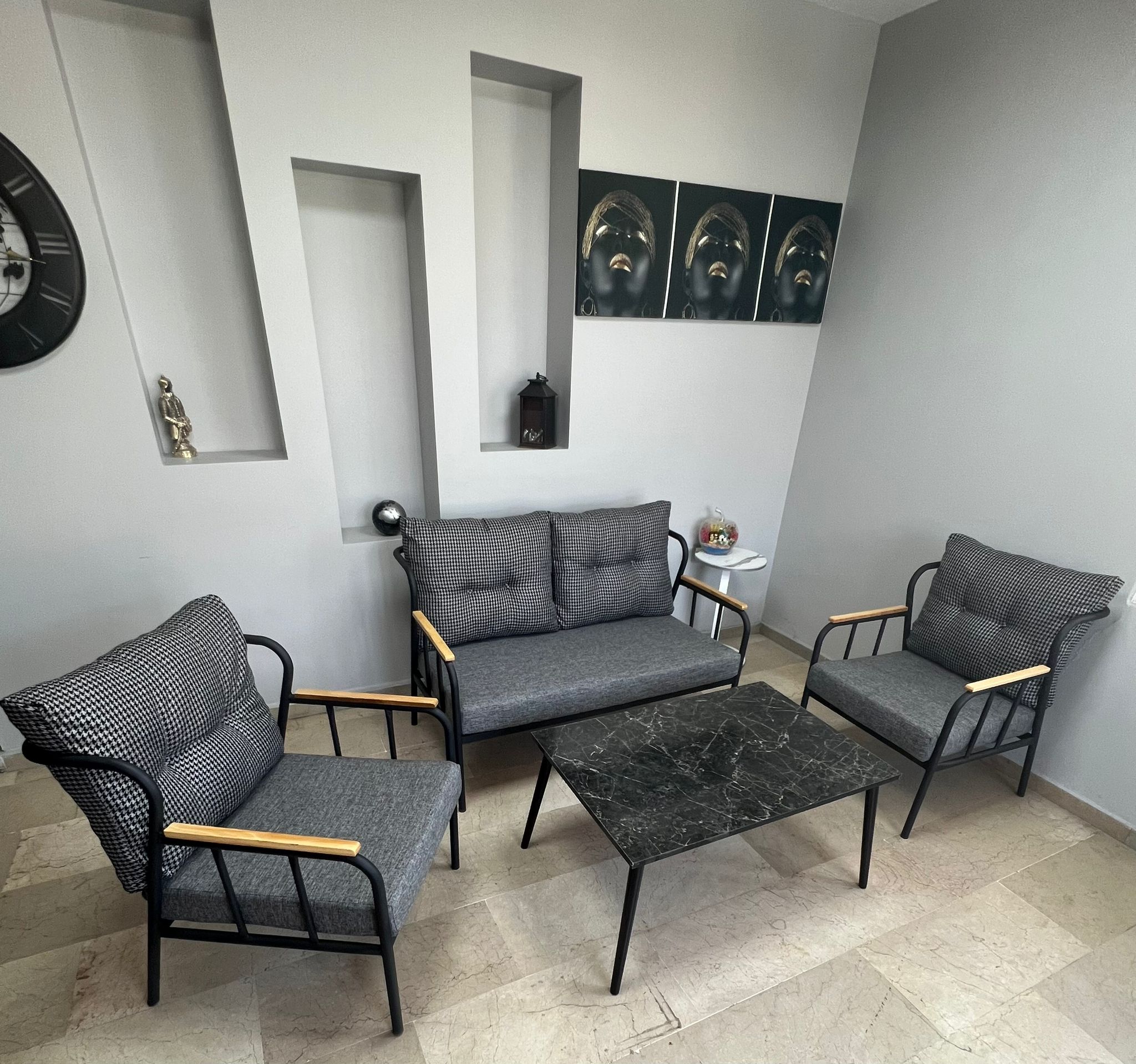 Paris Ahşap Kollu Modern Bahçe Balkon Salon Oturma Grubu Takımı - Sehpalı